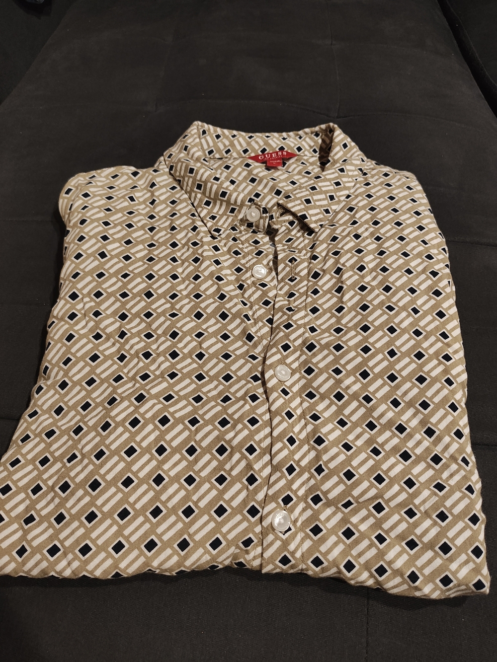 Guess Men's Tan Geometric Print Button-Down Shirt